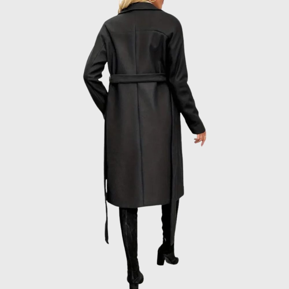 Longline Trench Coat with Double-Breasted Front and Belt for Women - View 3