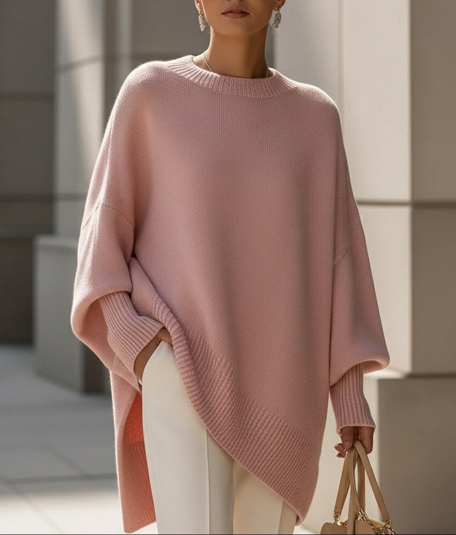 Longline Ribbed Knit Pullover for Women