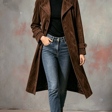 Longline Suede Lapel Coat for Women