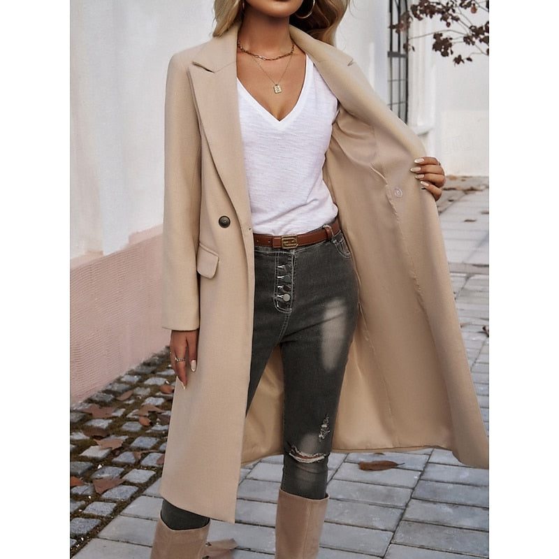 Longline Wool Blazer for Women - Apricot