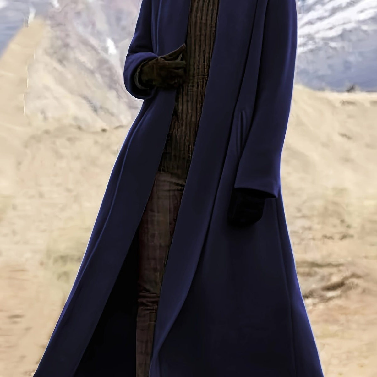 Longline Wool Coat for Women - navy