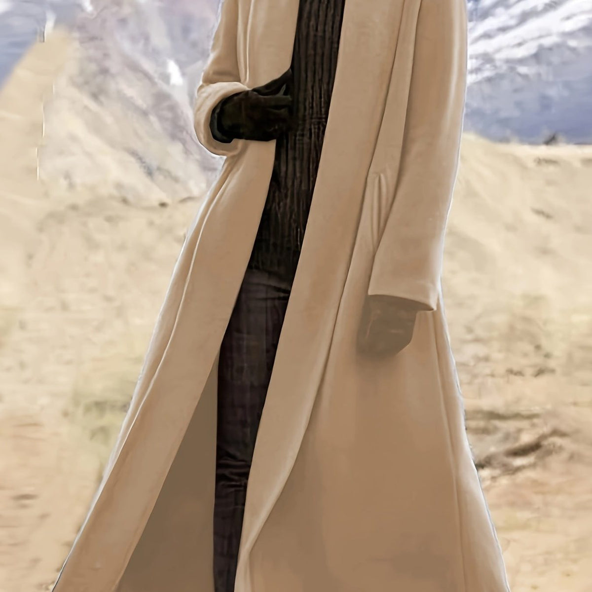 Longline Wool Coat for Women - khaki