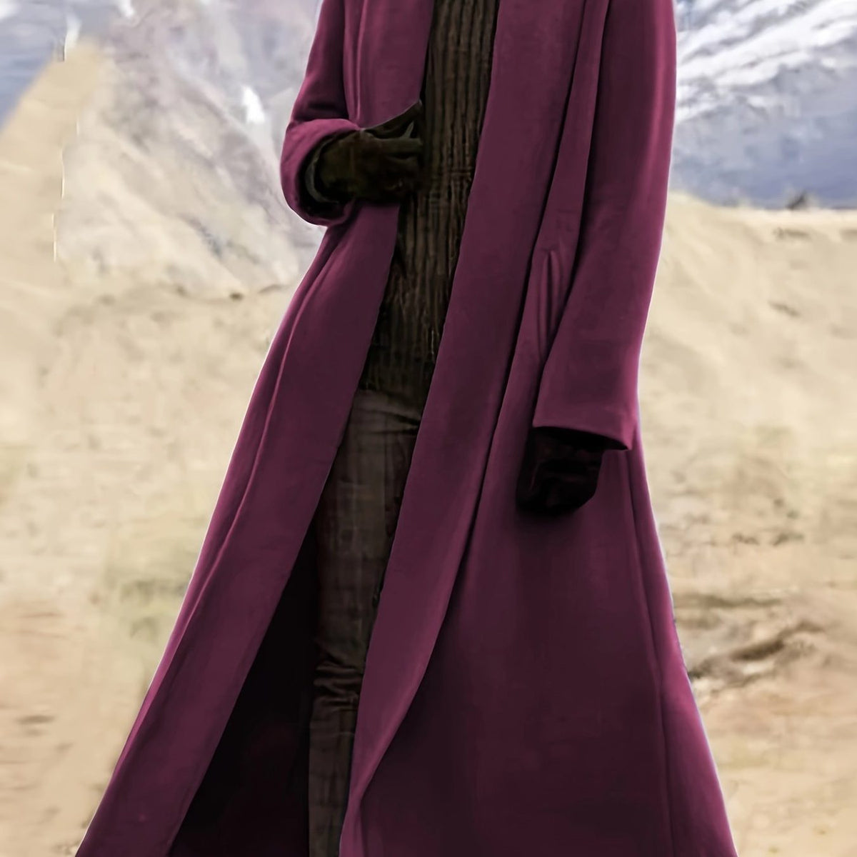 Longline Wool Coat for Women - purple