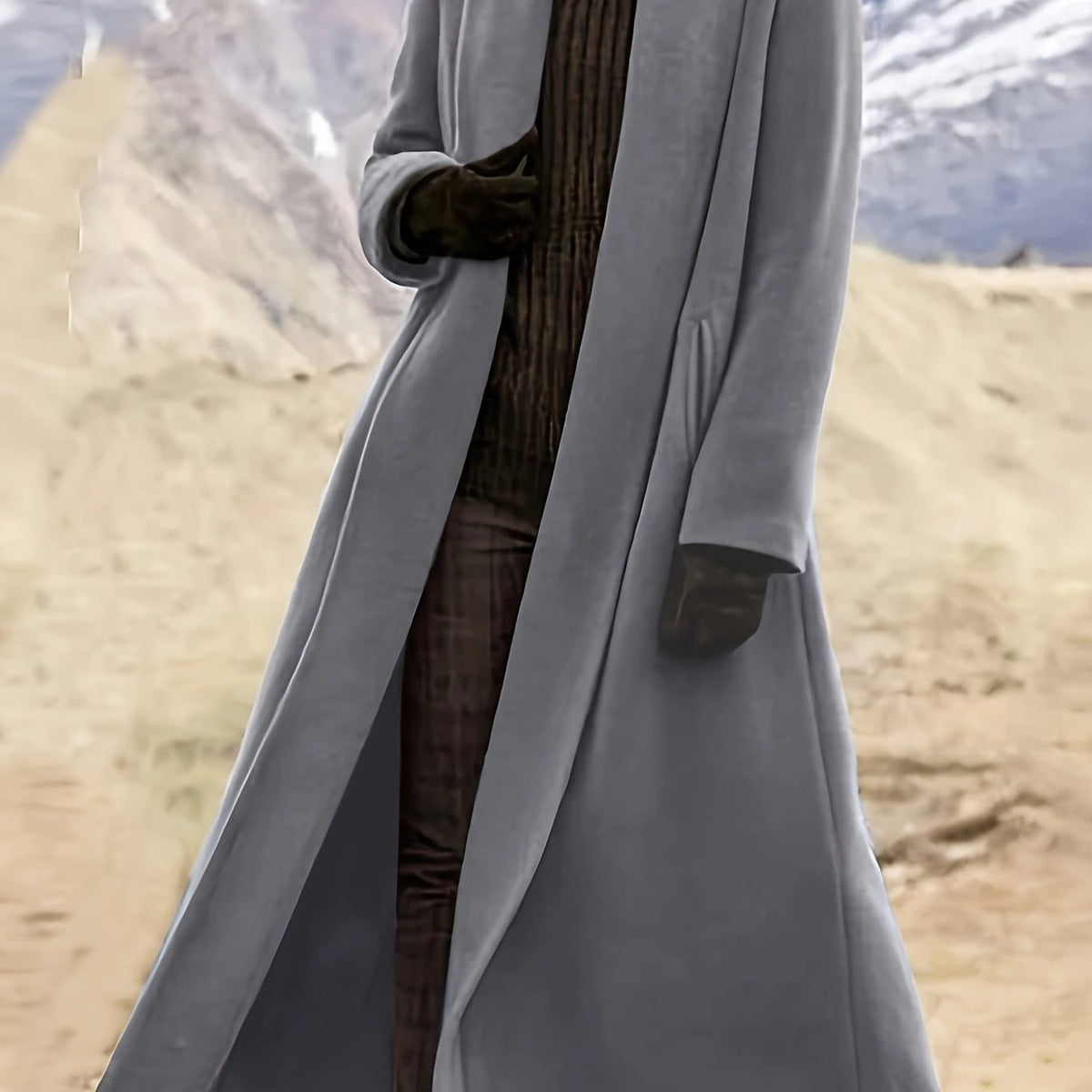 Longline Wool Coat for Women - grey