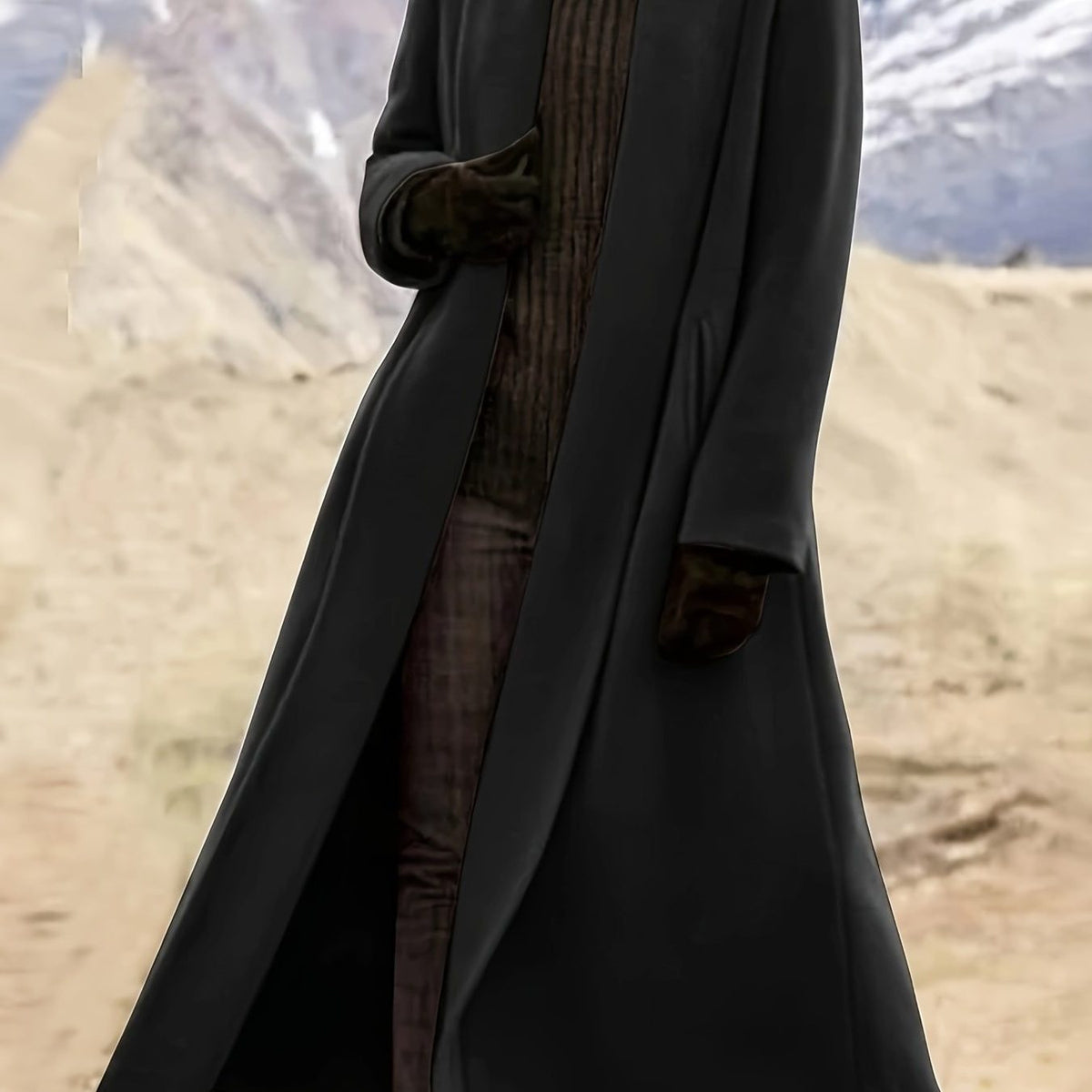 Longline Wool Coat for Women - black