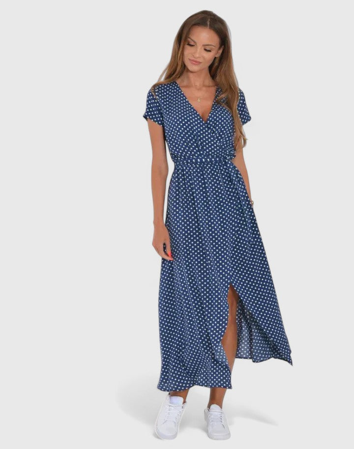 Polka Dot Wrap Midi Dress for Women