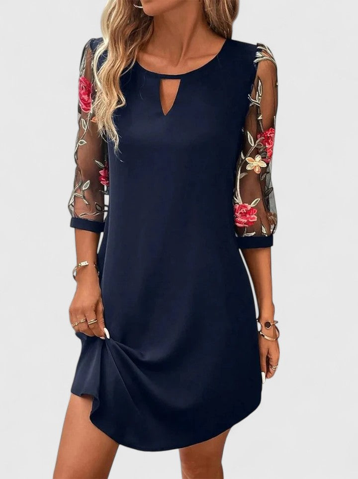 Floral Mesh Sleeve Shift Dress for Women