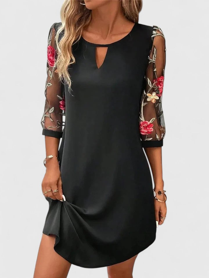 Floral Mesh Sleeve Shift Dress for Women