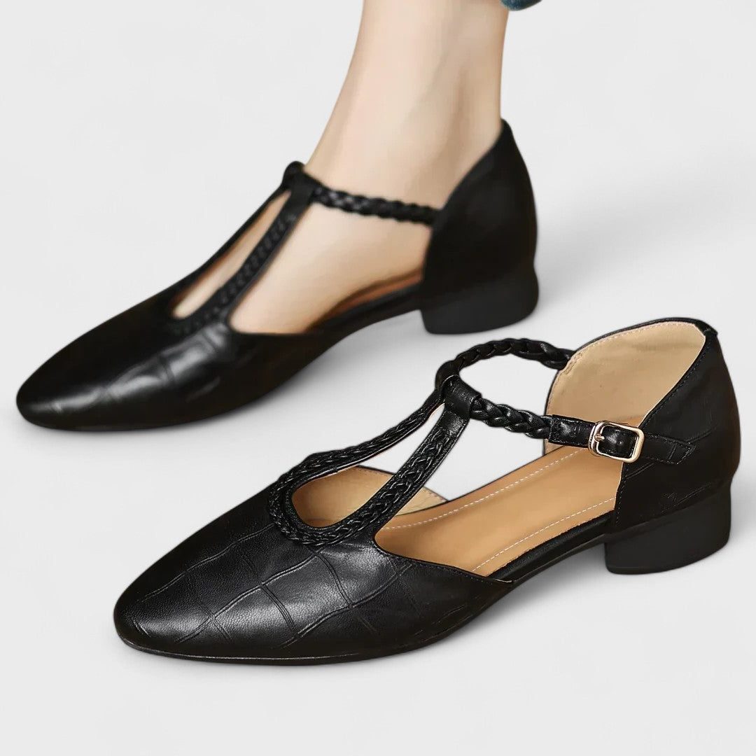 Mary Jane Leather Shoes for Women - Black