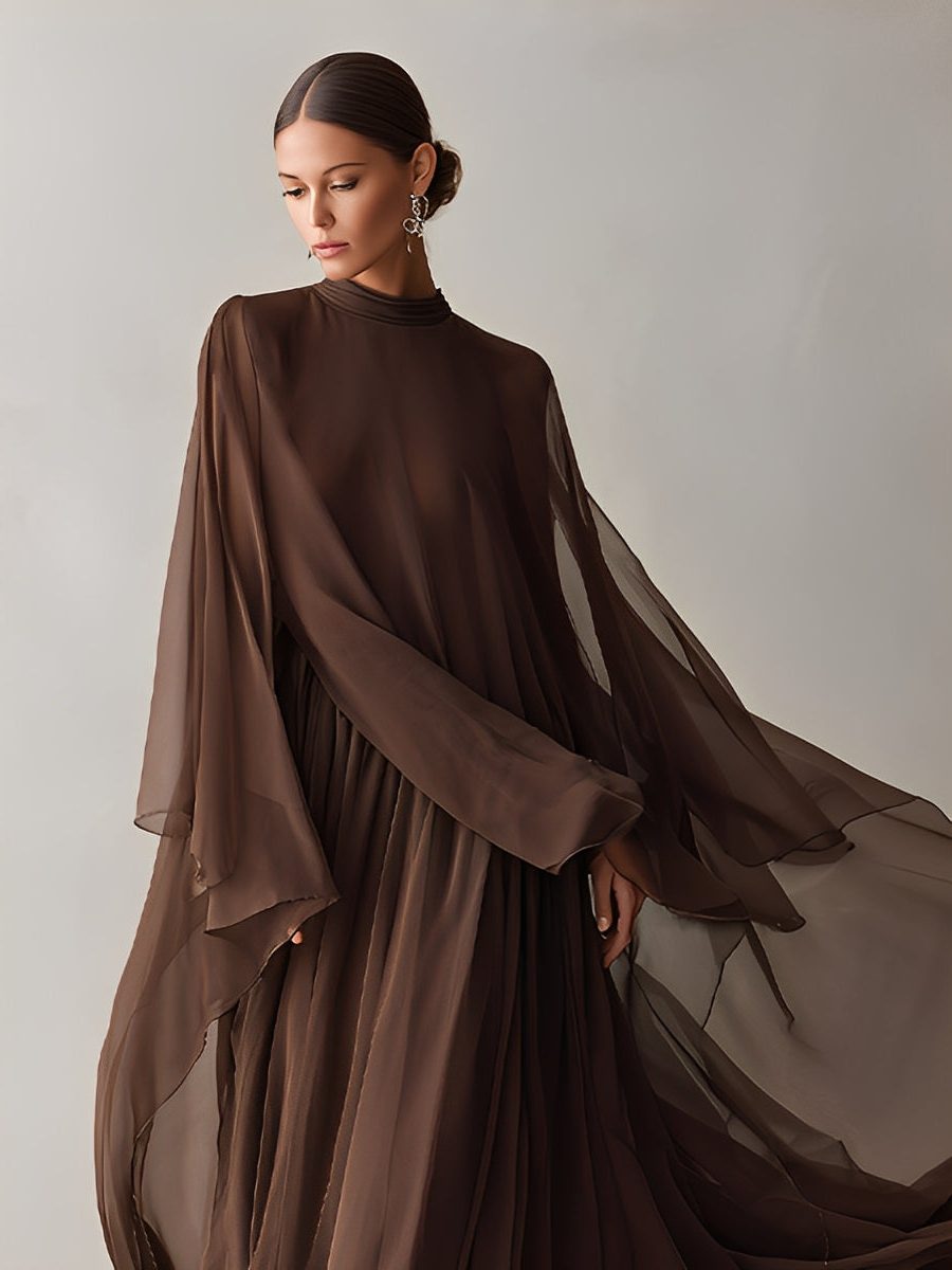 Maxi Chiffon Dress with Cape Design for Women - View 2
