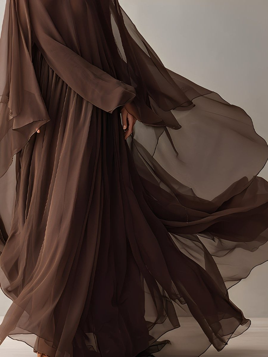 Maxi Chiffon Dress with Cape Design for Women - View 2