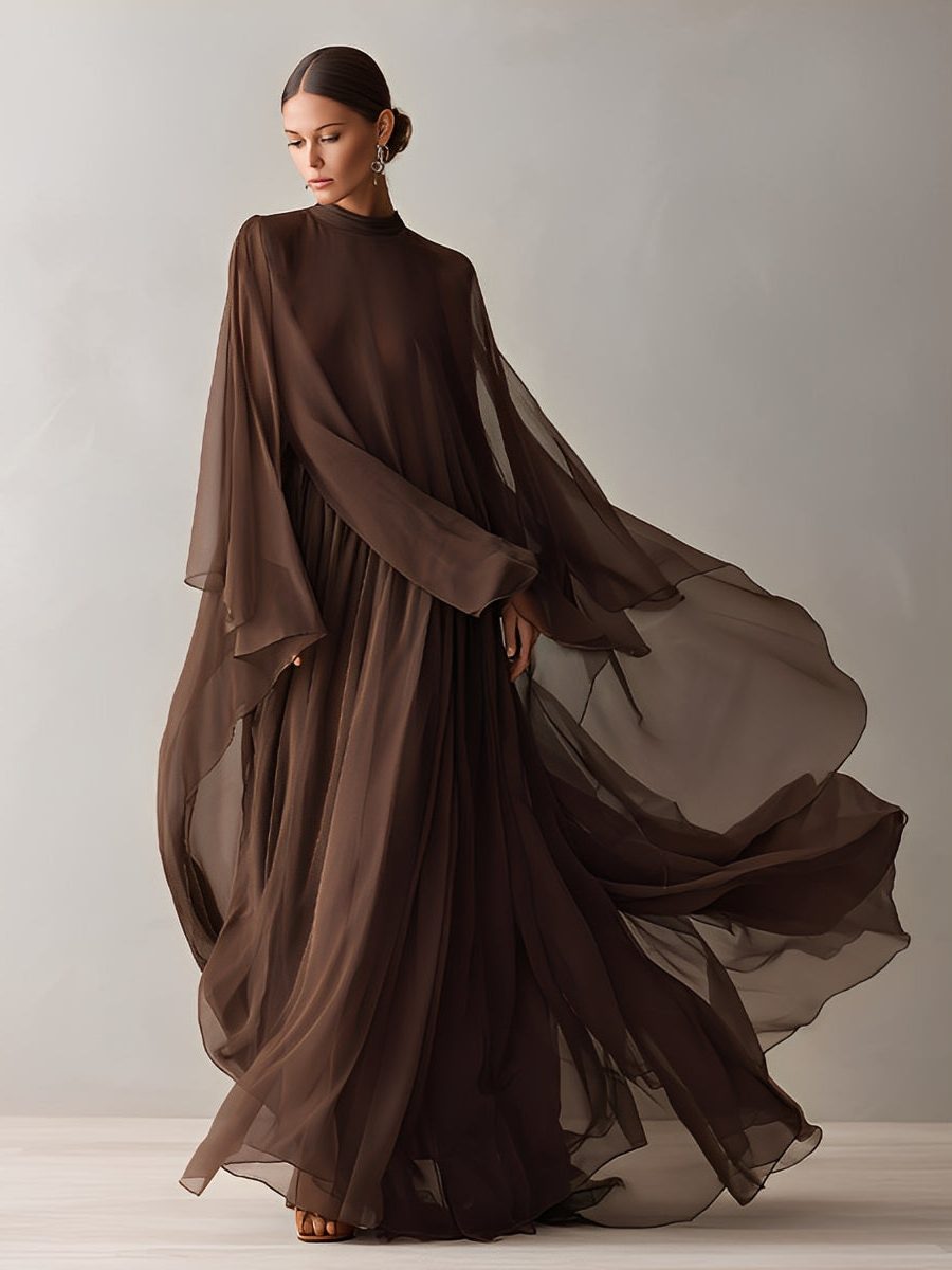 Maxi Chiffon Dress with Cape Design for Women - View 4
