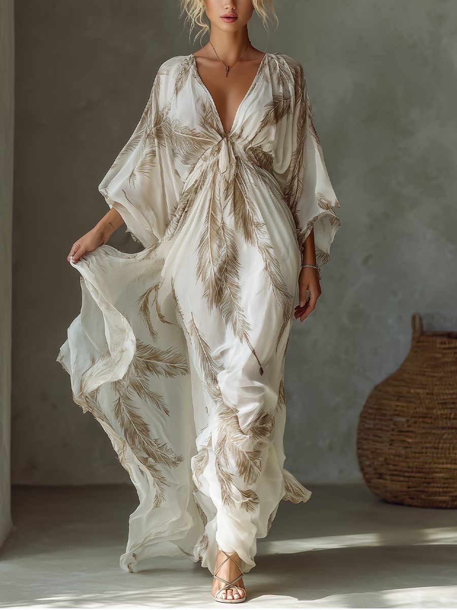 Maxi Dress with Dolman Sleeves and Twist Front for Women