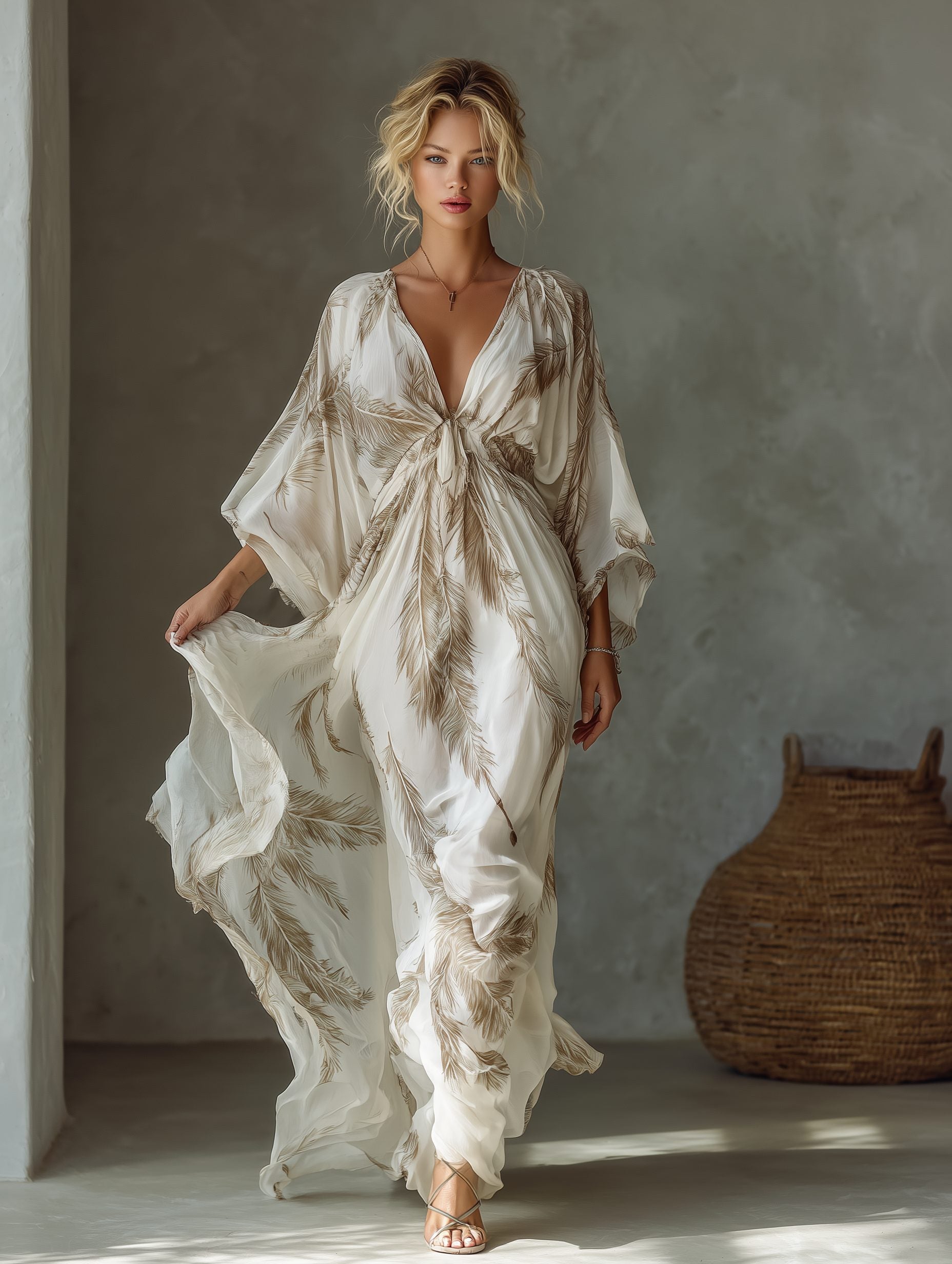 Maxi Dress with Dolman Sleeves and Twist Front for Women - View 2