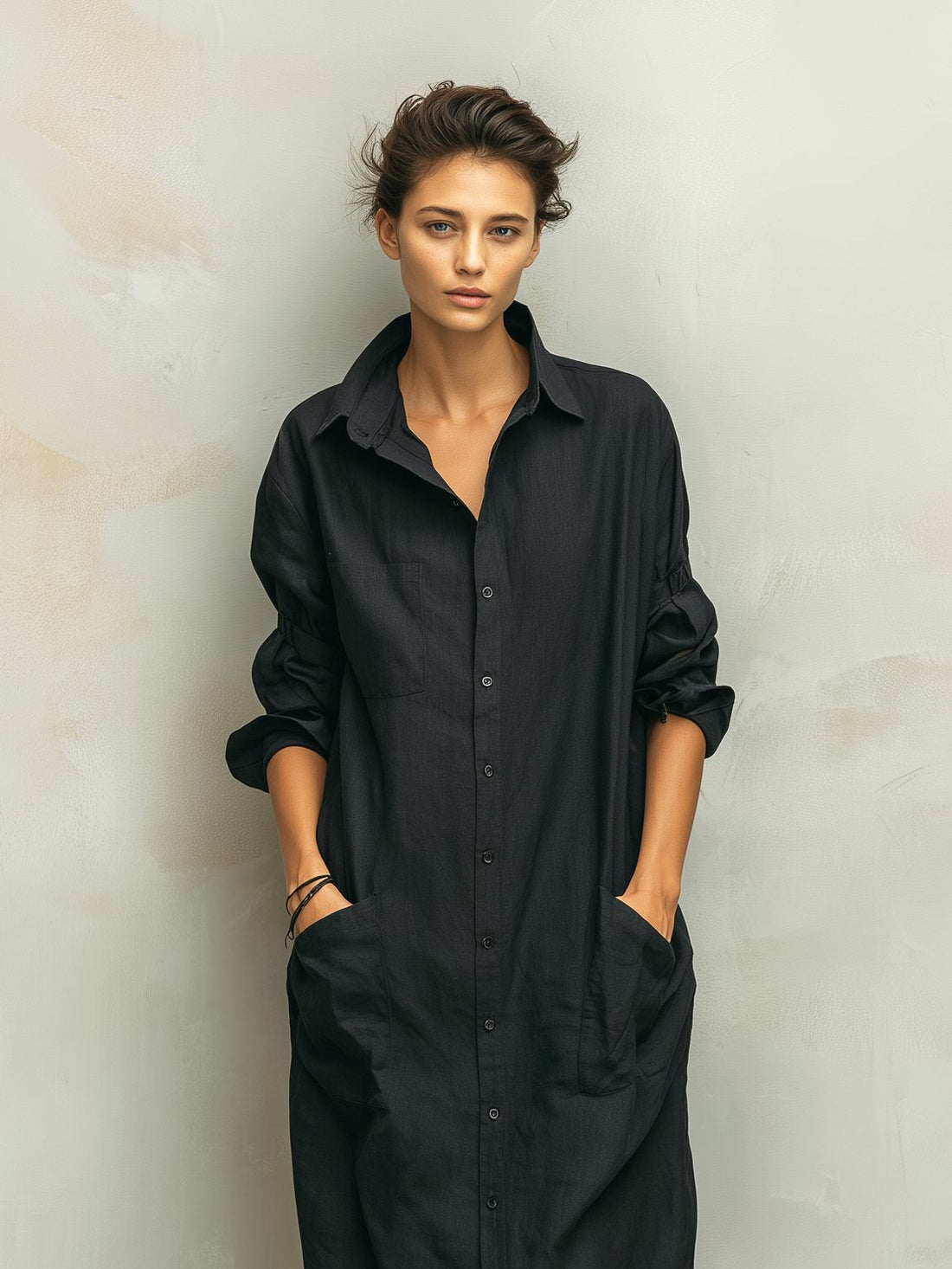 Maxi Shirt Dress with Collar and Long Sleeves for Women - View 2