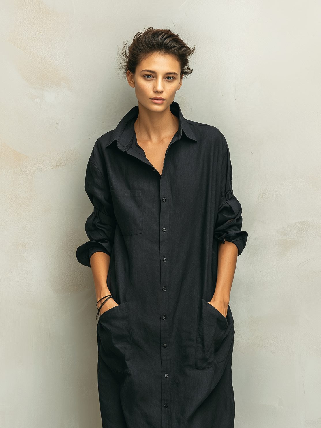 Maxi Shirt Dress with Collar and Long Sleeves for Women - View 2
