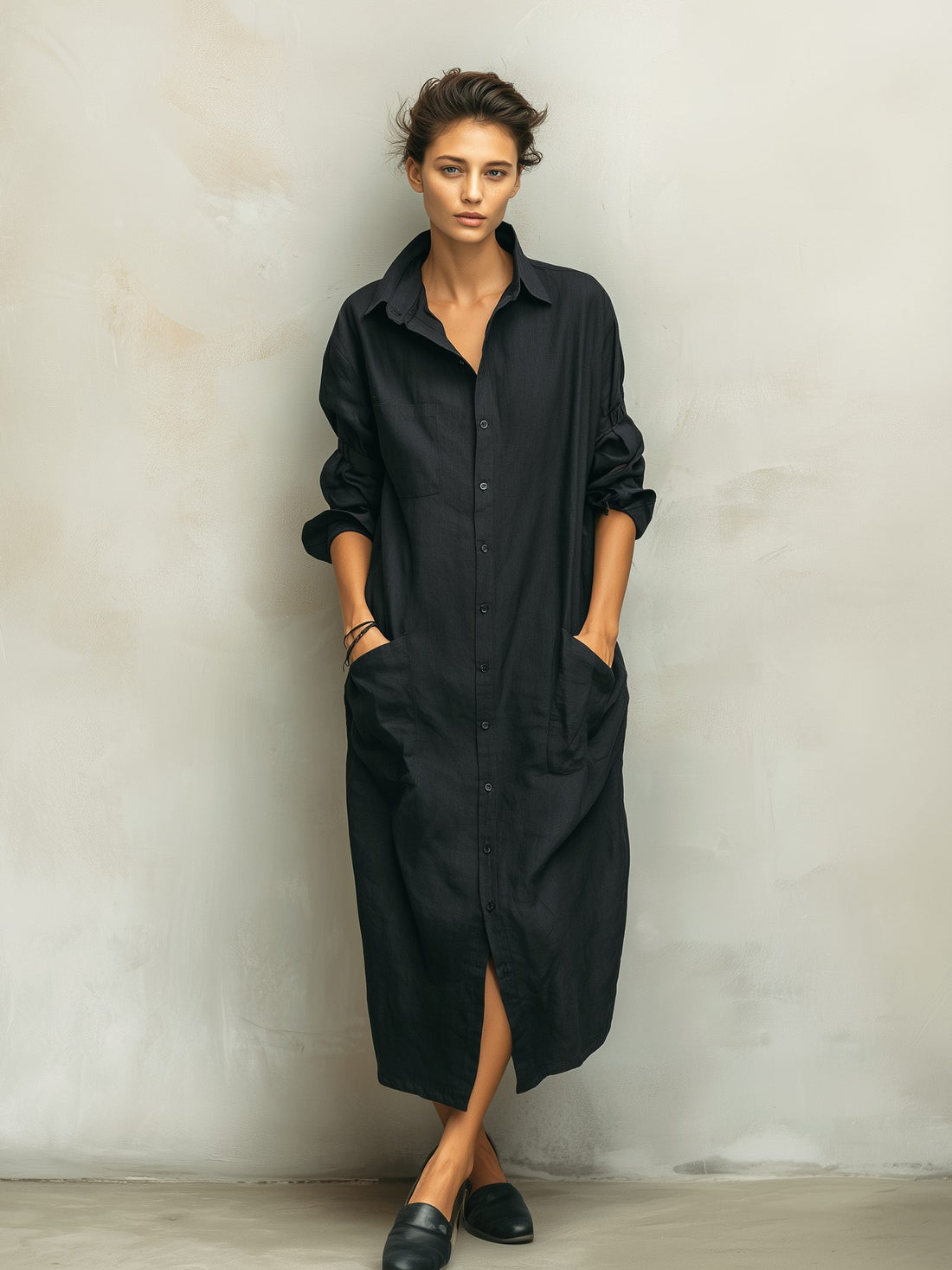 Maxi Shirt Dress with Collar and Long Sleeves for Women - View 2