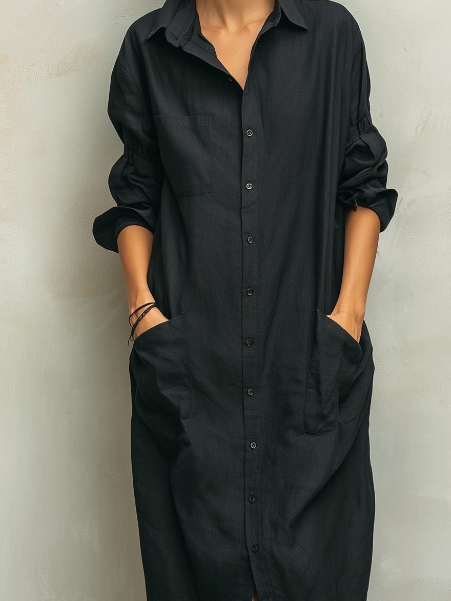 Maxi Shirt Dress with Collar and Long Sleeves for Women - View 4