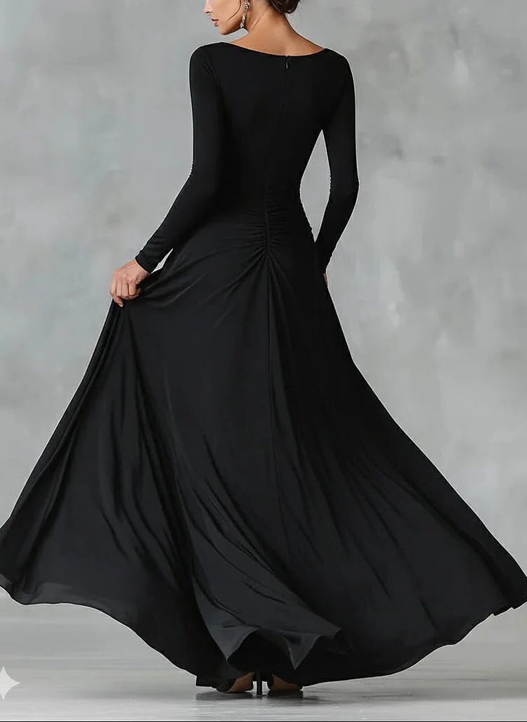 Maxi Winter Dress with Pleated Waist and Boat Neck for Women - View 4