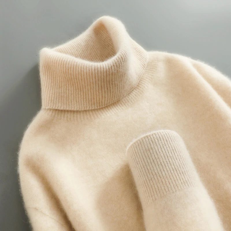 Merino Wool Turtleneck Sweater for Women - Beige
