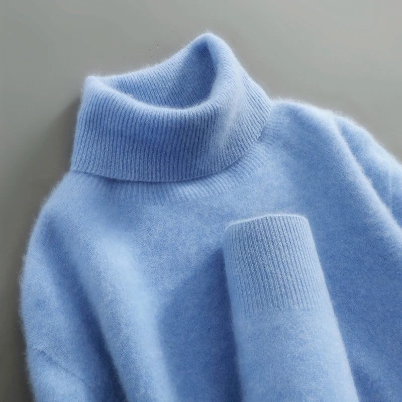 Merino Wool Turtleneck Sweater for Women - Mist Blue