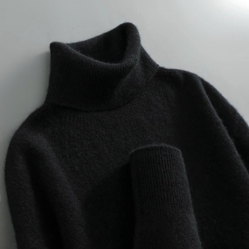 Merino Wool Turtleneck Sweater for Women - Black