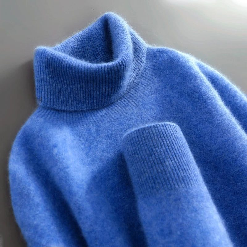 Merino Wool Turtleneck Sweater for Women - Blue