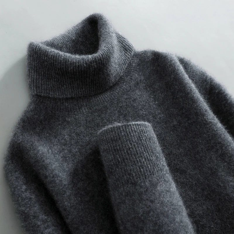 Merino Wool Turtleneck Sweater for Women - Dark Grey
