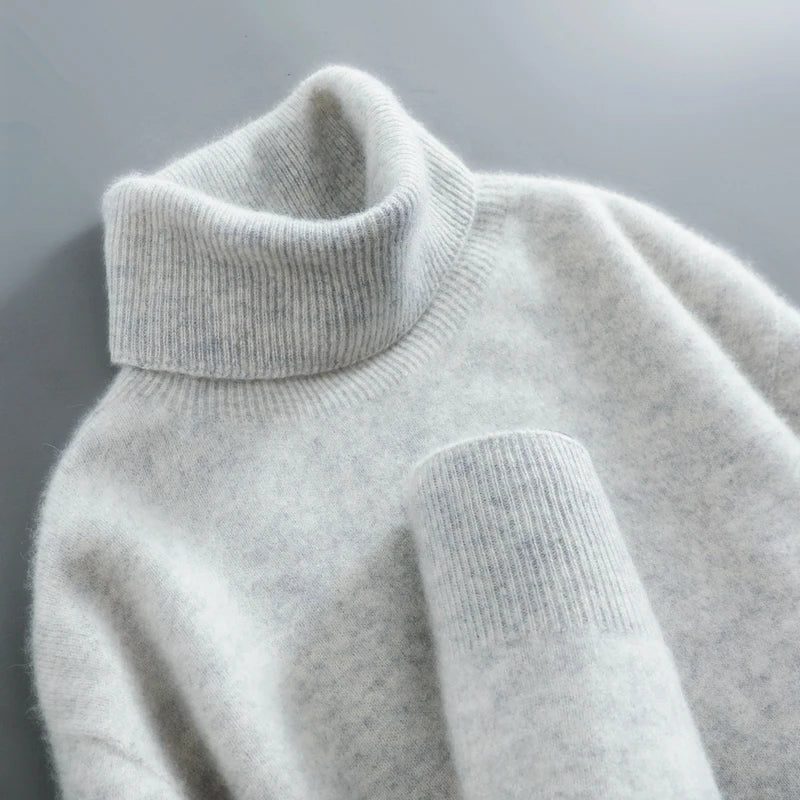 Merino Wool Turtleneck Sweater for Women - Grey