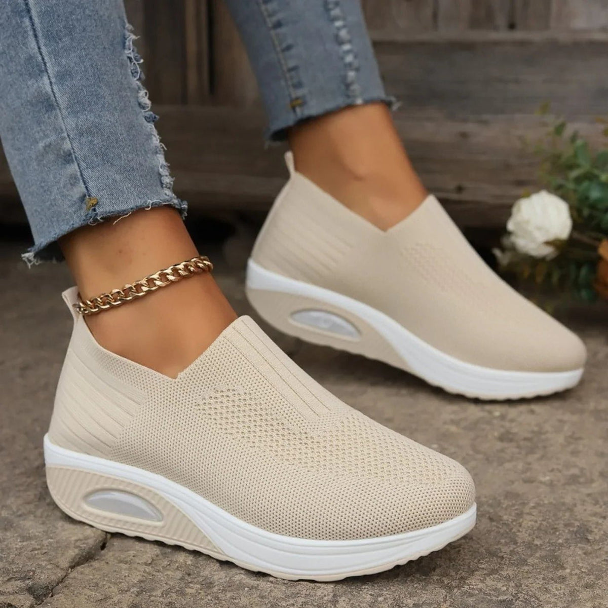 Mesh Slip-On Trainers for Women - Beige