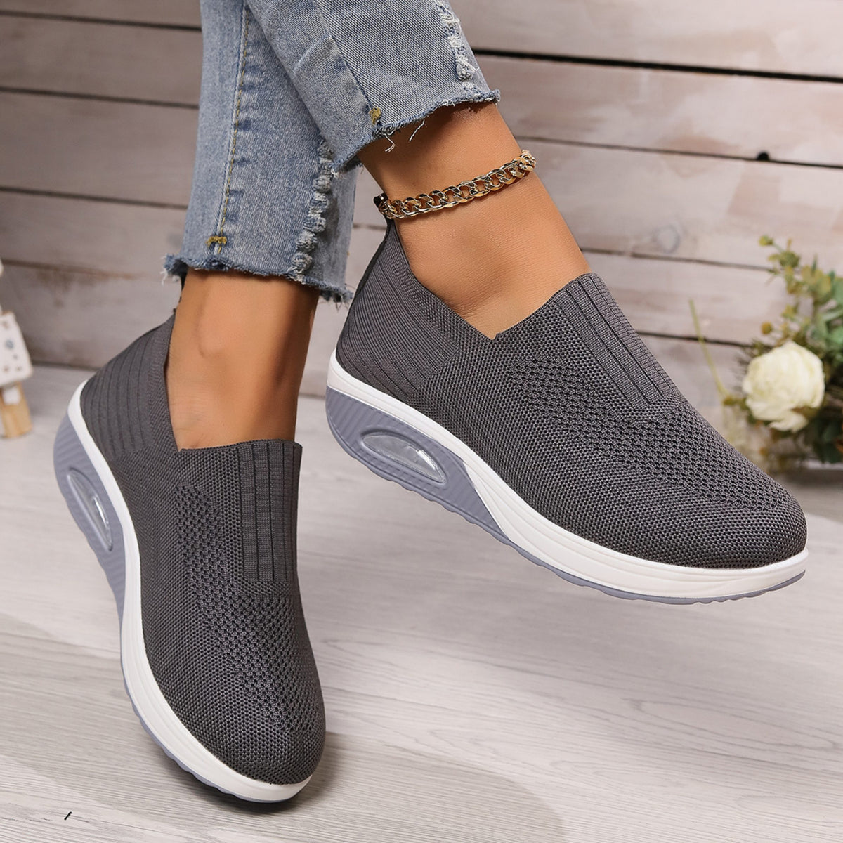 Mesh Slip-On Trainers for Women - Gray