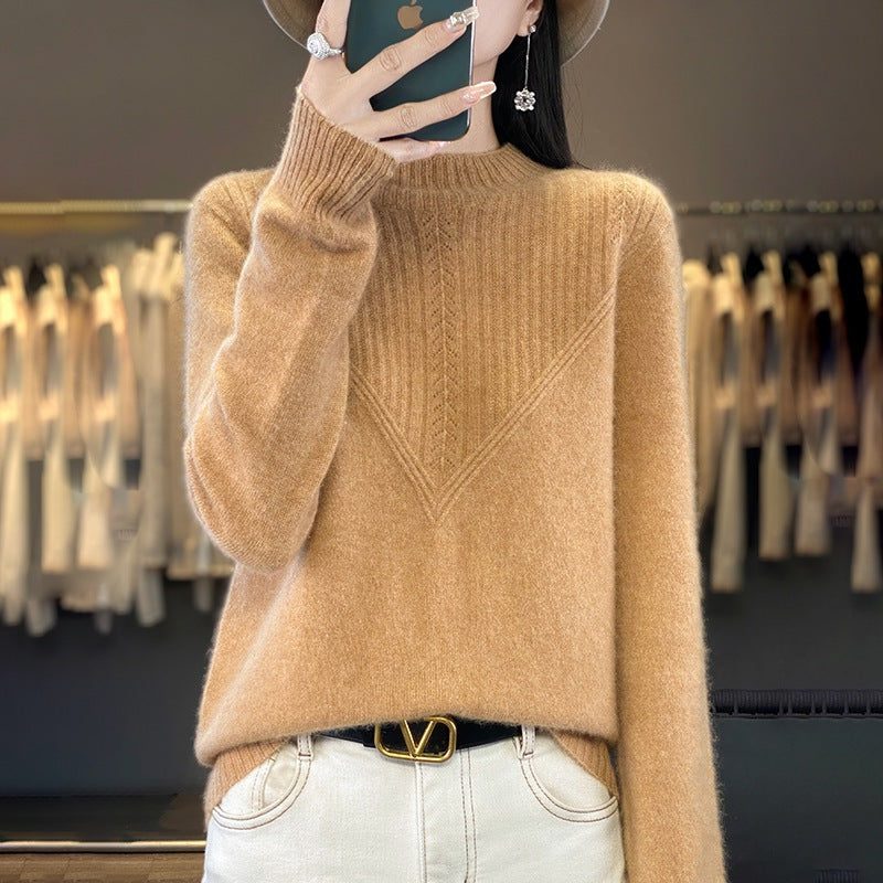 Mohair Blend V-Panel Sweater with Stand Collar for Women - View 3