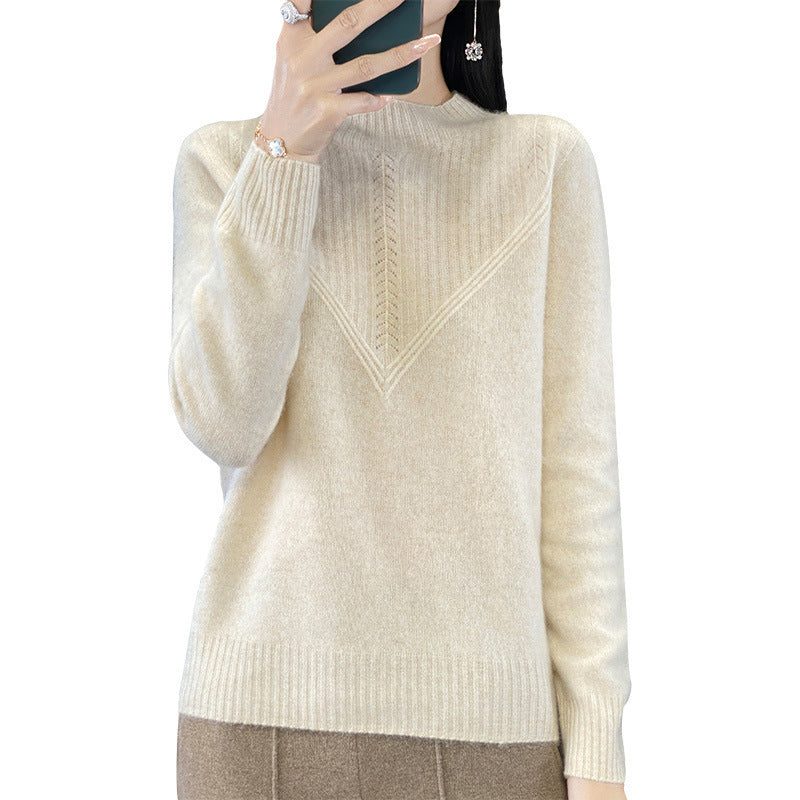 Mohair Blend V-Panel Sweater with Stand Collar for Women - View 5