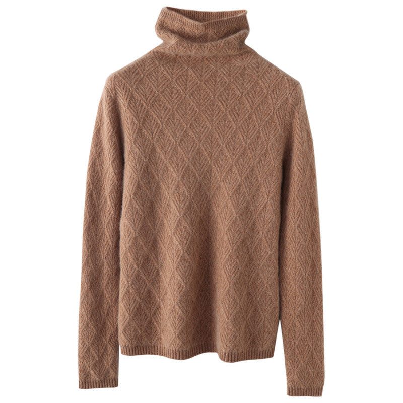 Mohair Turtleneck Sweater with Diamond Pattern Openwork for Women - View 5