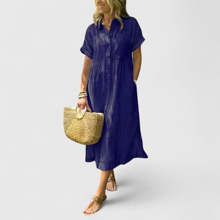 Striped Short Sleeve Shirt Dress for Women