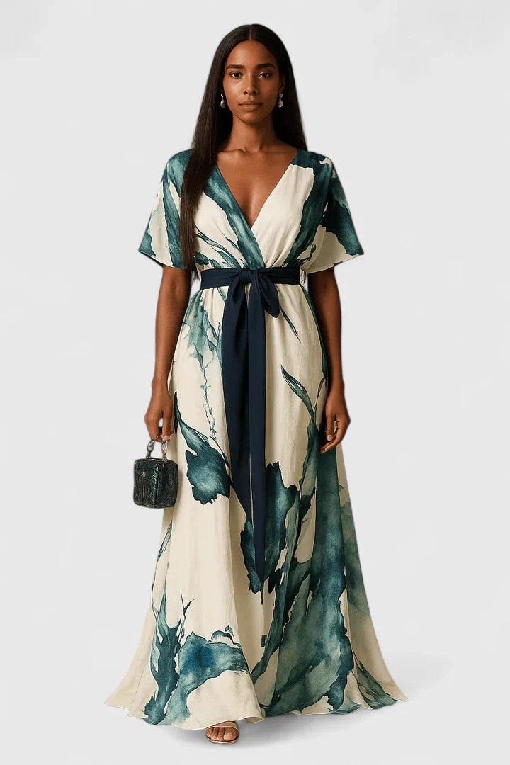 Wrap Abstract Print Short Sleeve Dress for Women