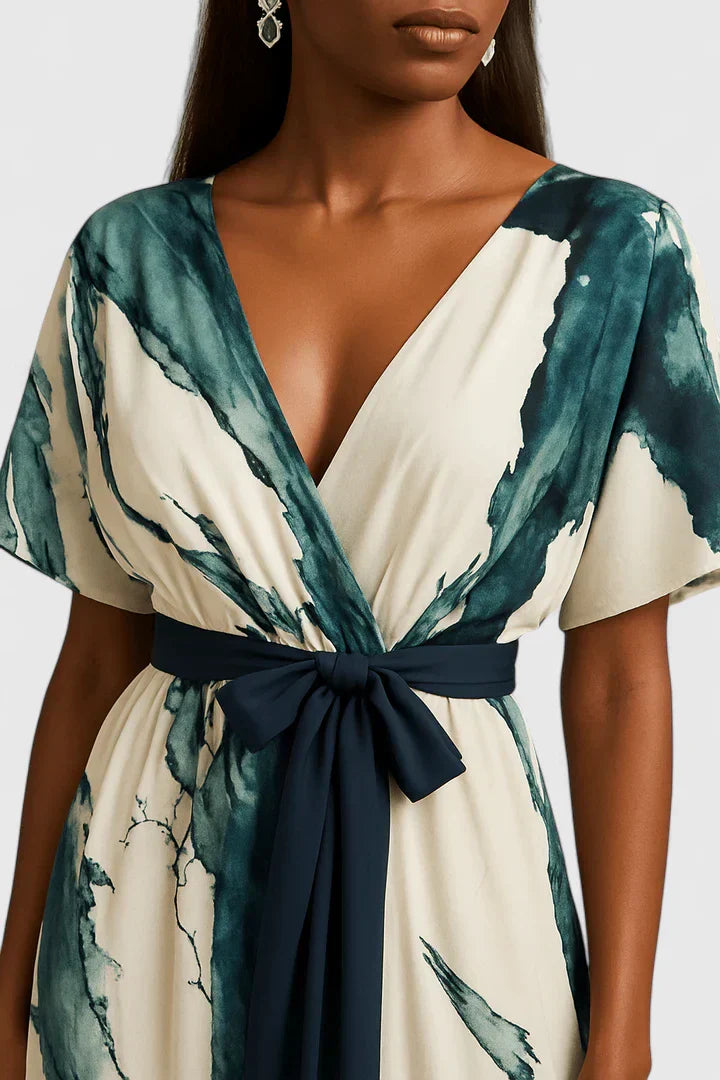Wrap Abstract Print Short Sleeve Dress for Women