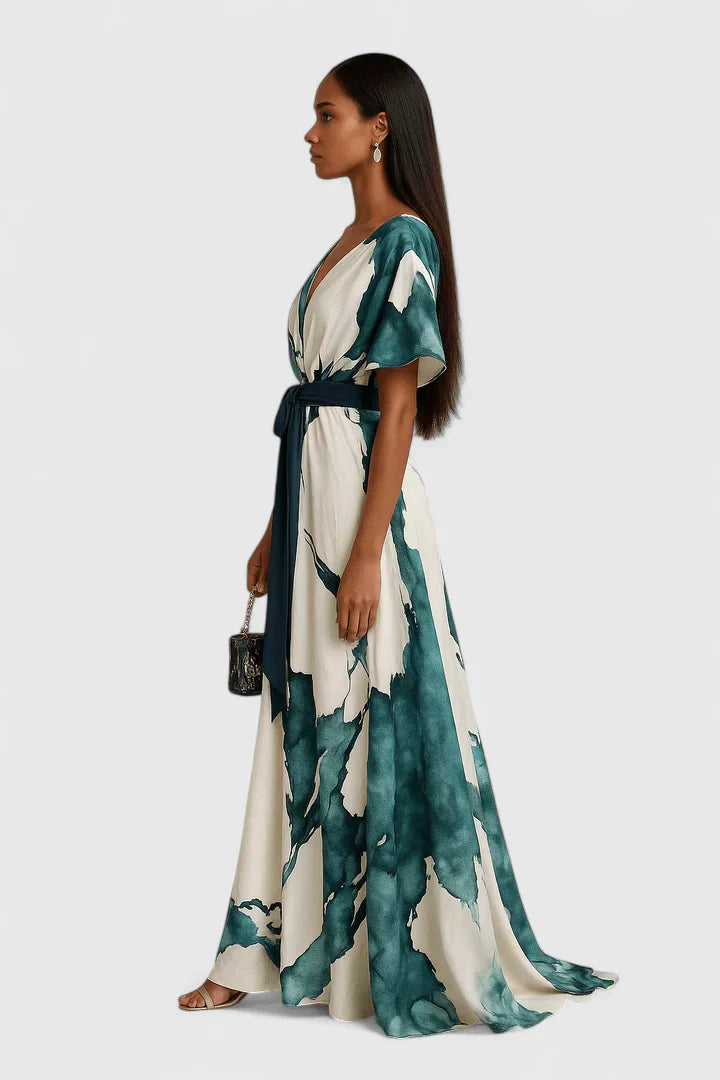 Wrap Abstract Print Short Sleeve Dress for Women
