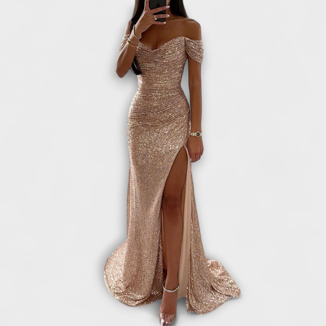 Off-Shoulder Glitter Maxi Dress for Women