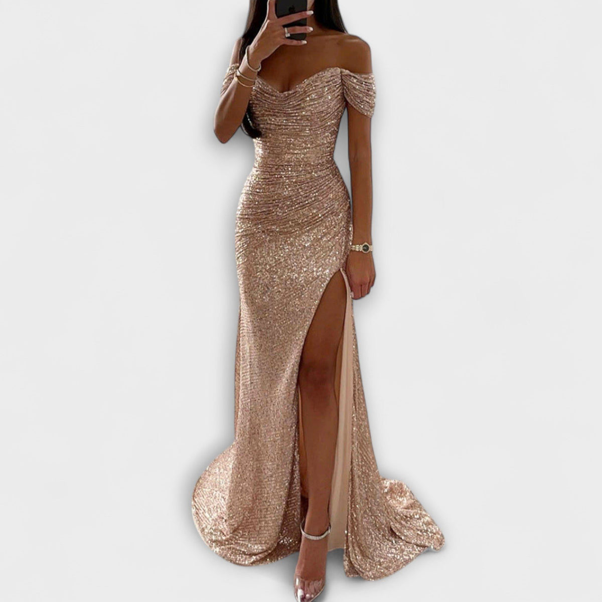 Off-Shoulder Glitter Maxi Dress for Women