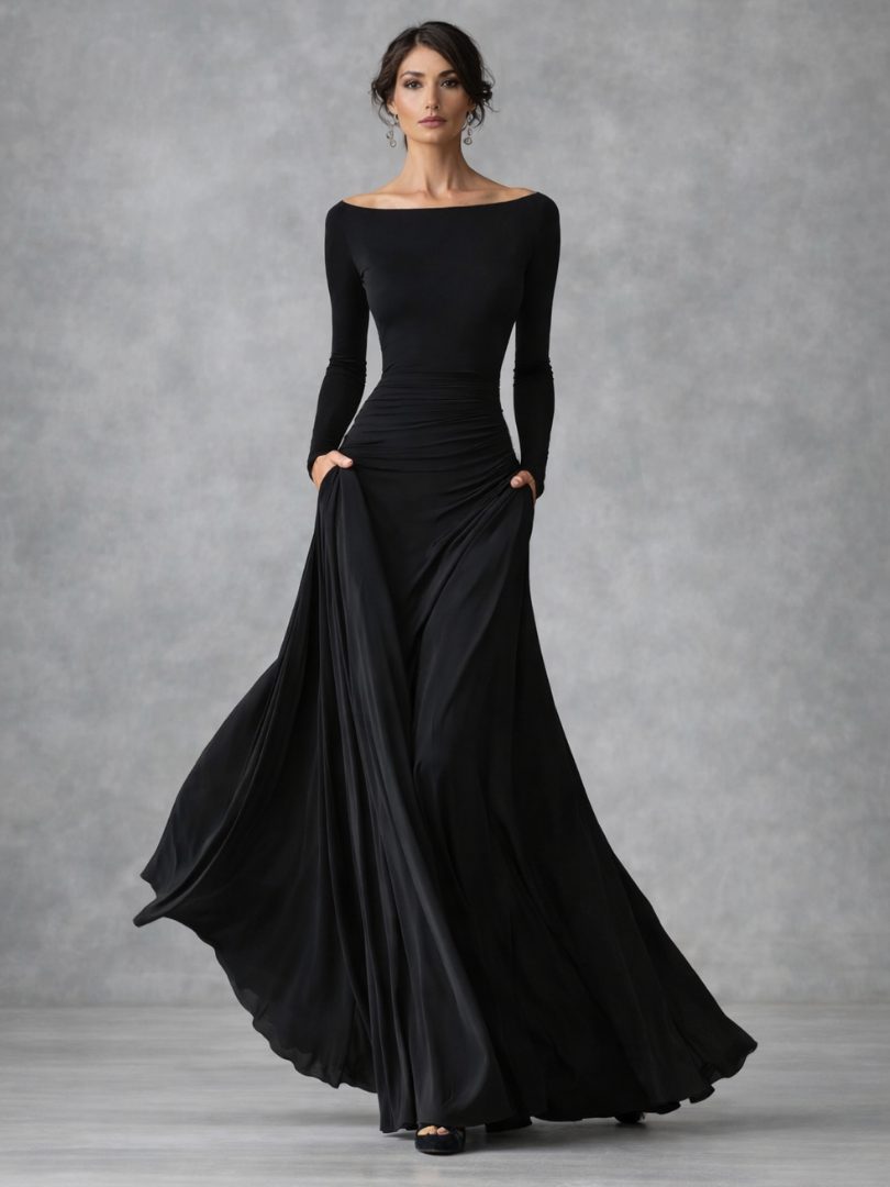 Off-Shoulder Long Sleeve Maxi Dress for Women