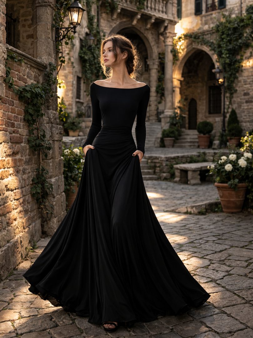 Off-Shoulder Long Sleeve Maxi Dress for Women - View 7