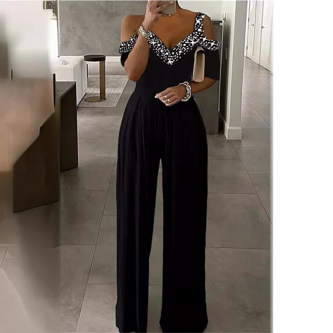 Off-Shoulder Sequin Jumpsuit for Women