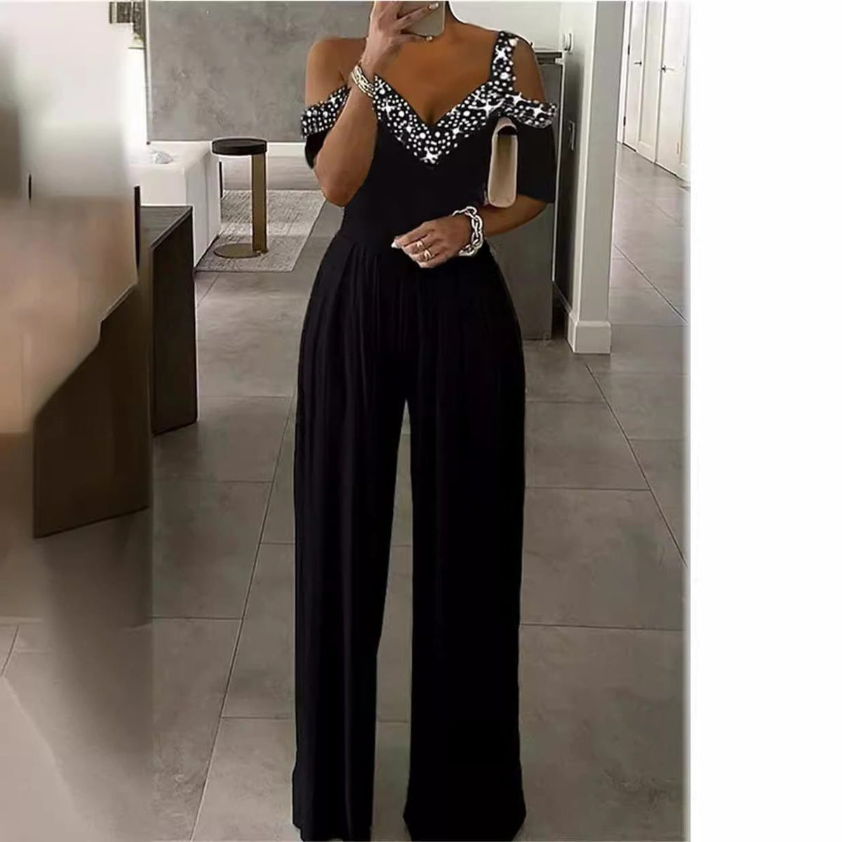 Off-Shoulder Sequin Jumpsuit for Women
