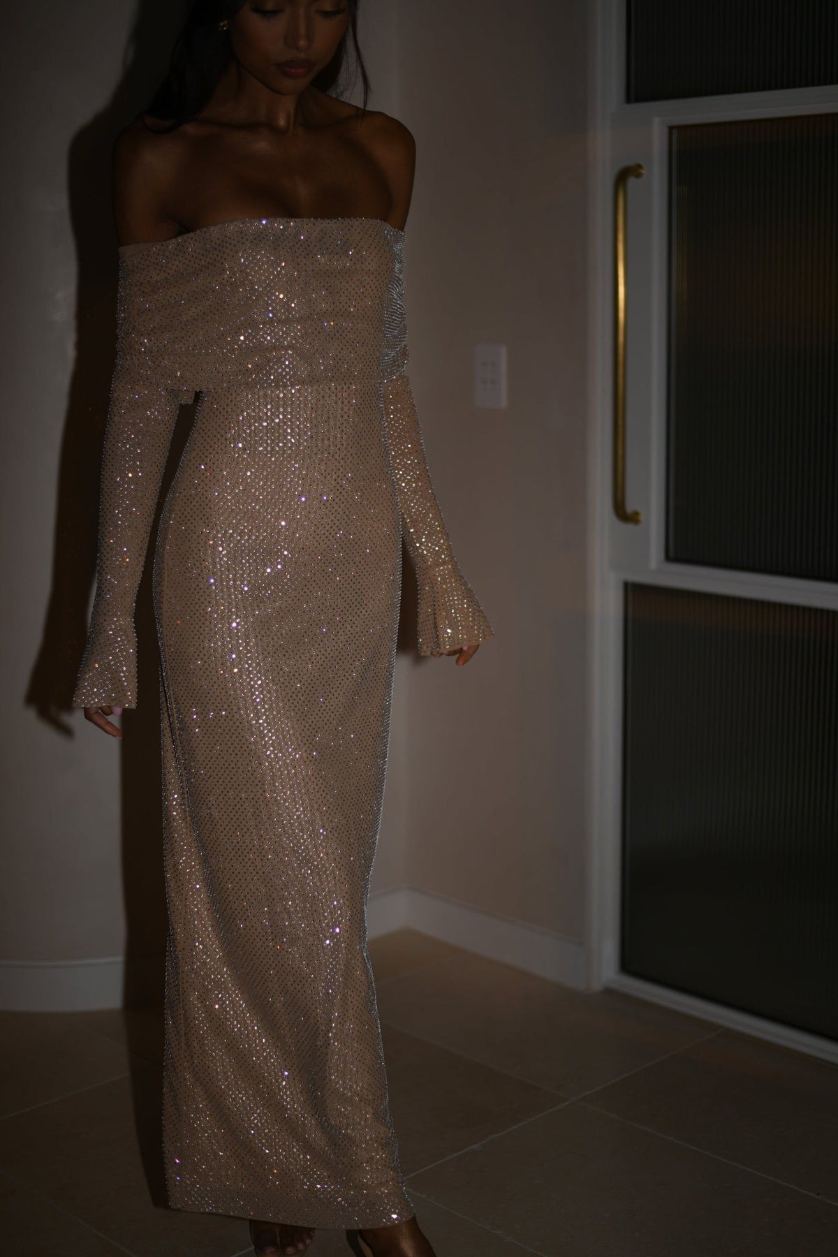 Off-Shoulder Sequin Maxi Dress with Long Sleeves for Women - View 7
