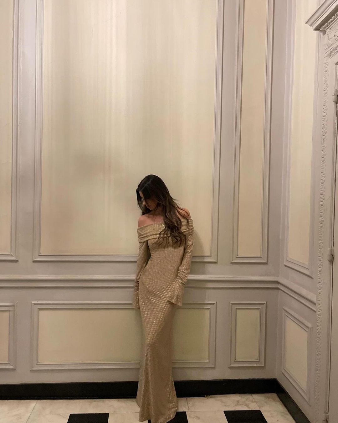 Off-Shoulder Sequin Maxi Dress with Long Sleeves for Women - View 9