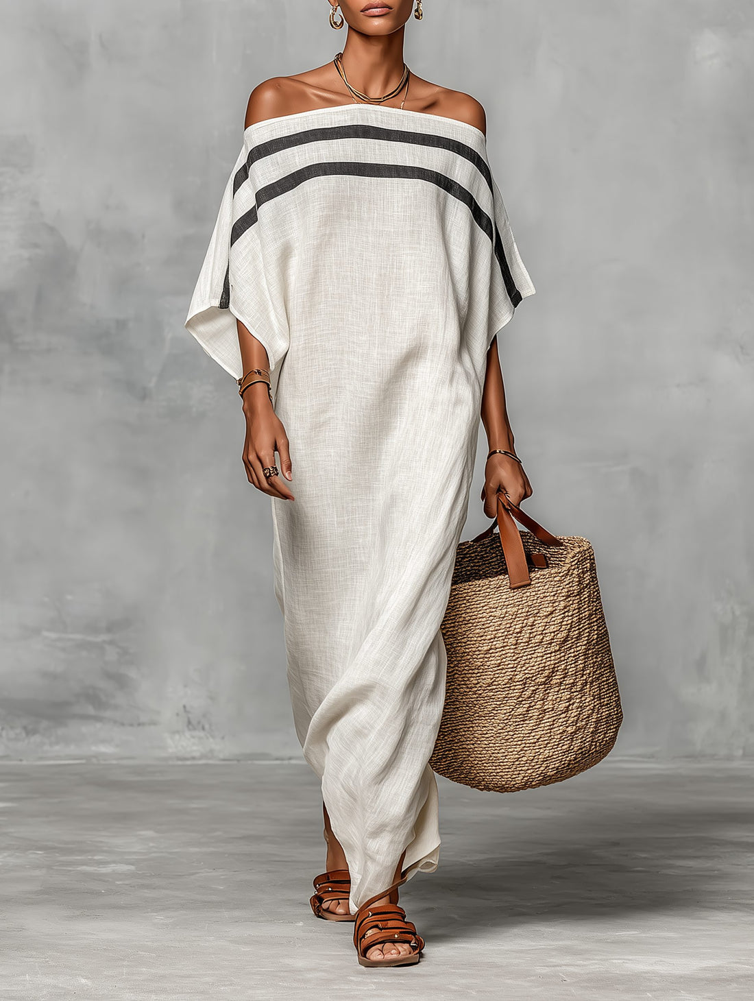 Off-the-Shoulder Batwing Sleeve Maxi Dress for Women