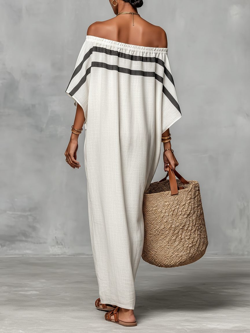 Off-the-Shoulder Batwing Sleeve Maxi Dress for Women