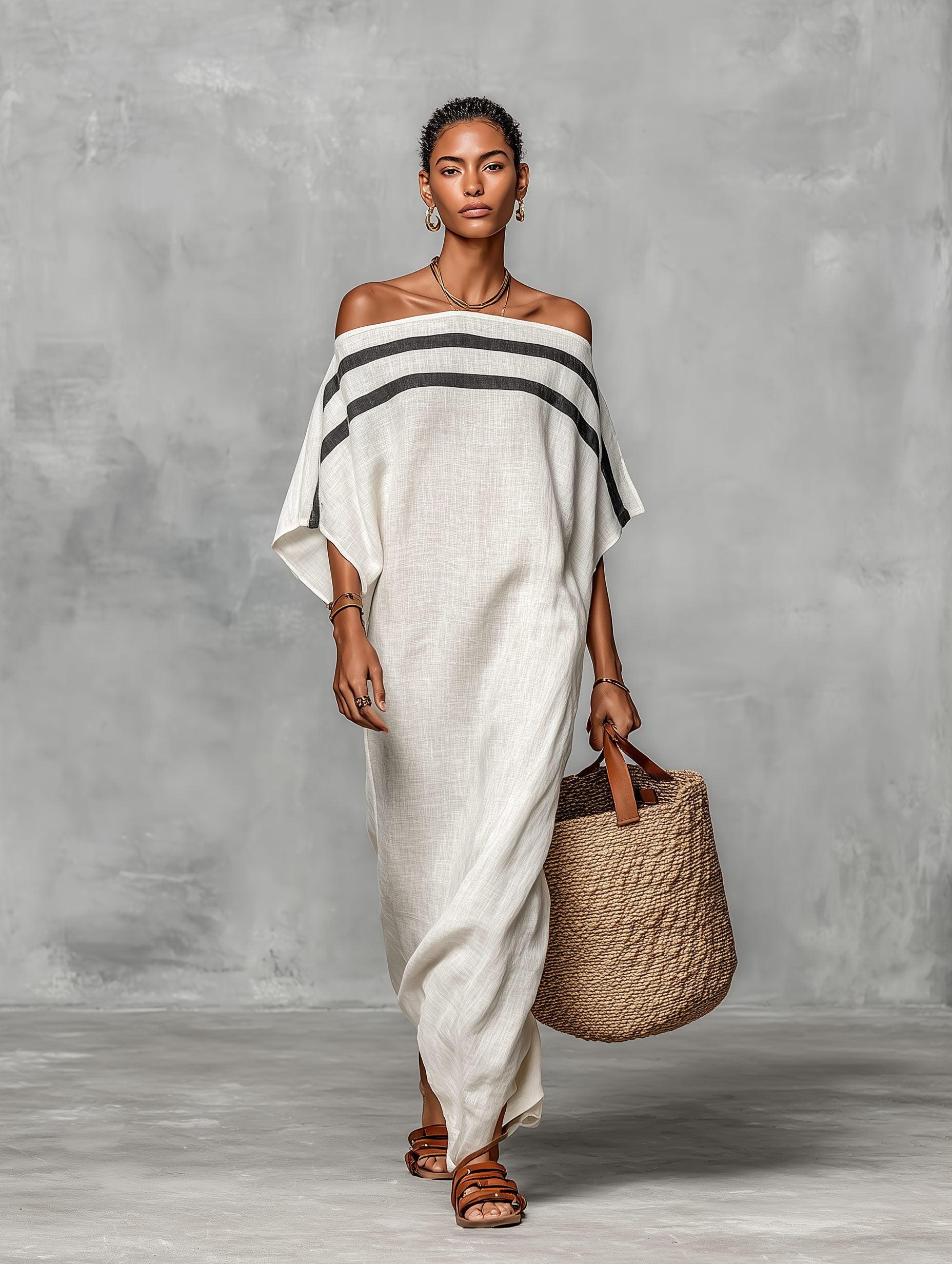 Off-the-Shoulder Batwing Sleeve Maxi Dress for Women - View 7