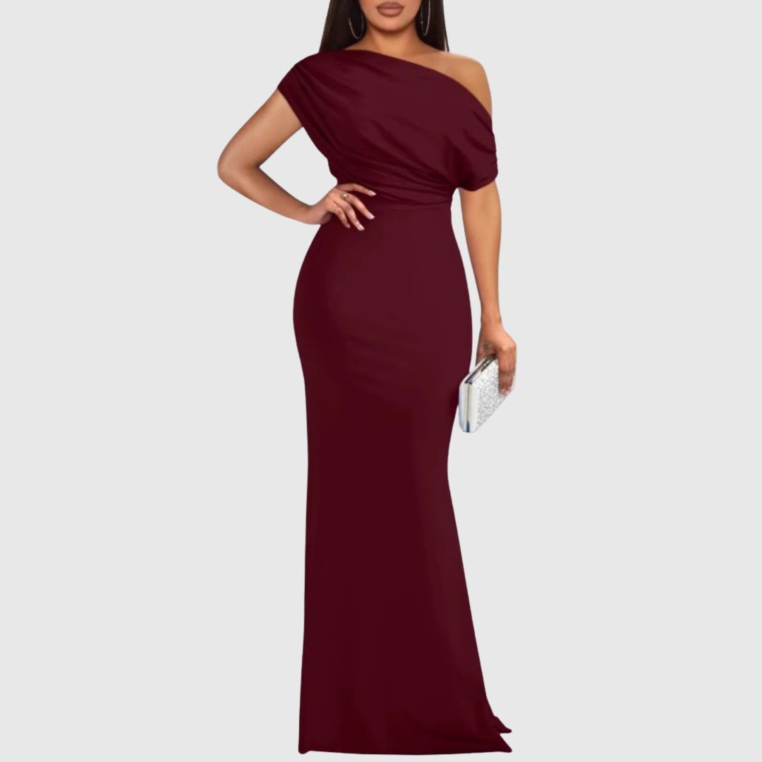One-Shoulder Maxi Gown for Women - Claret